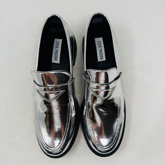Steve Madden Metallic Silver Loafers Chunky Sole Women’s Size 9 - Picture 6 of 13